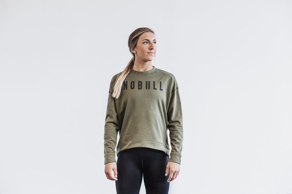 NOBULL Women's Crew Sweatshirts - Army Green - Ireland (5086GVTXH)